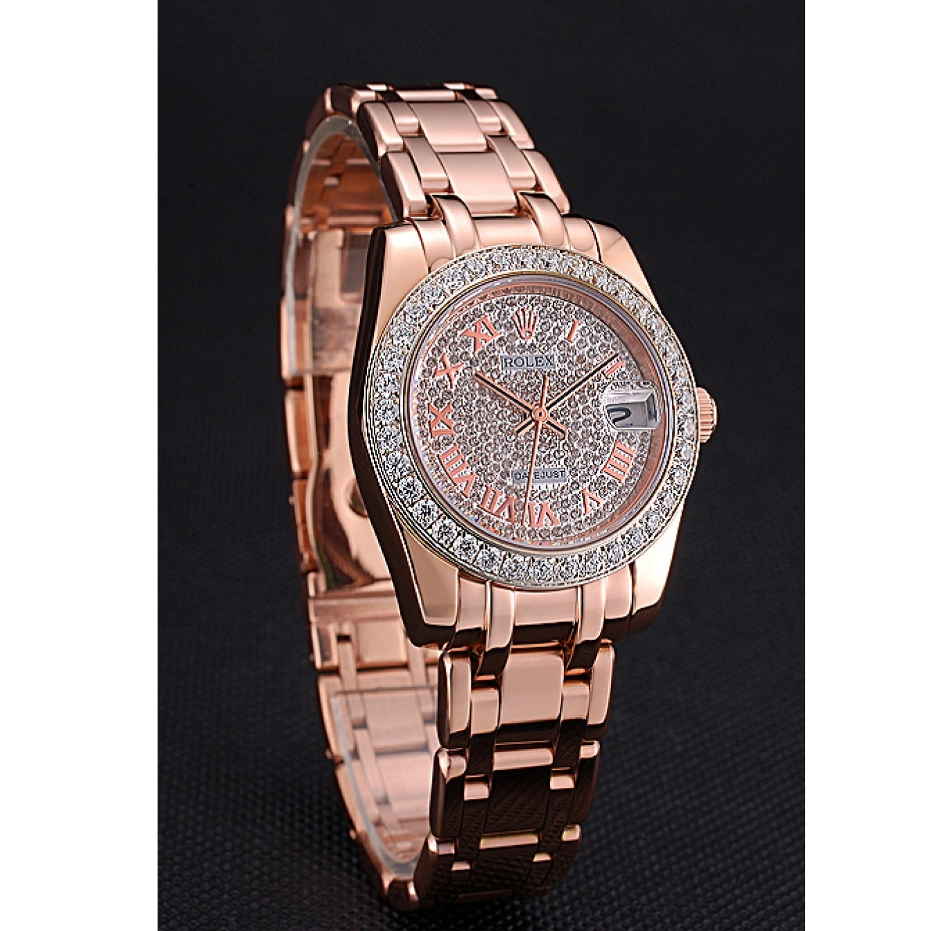 Aaa fake watches Bezel 622836 Pink Case And Gold Dial Rolex And Bracelet Datejust Diamond 0817